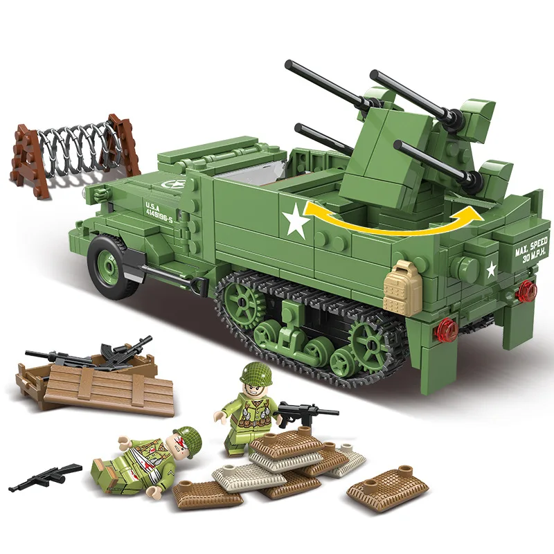 WWII США M16 Половина трек анти самолет Legolysn Танк автомобиль военные кирпичи военный