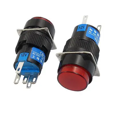 

2 Pcs Red Sign Round Latching Push Button Switch NO NC 5P 5 Pin 12V DC Lamp