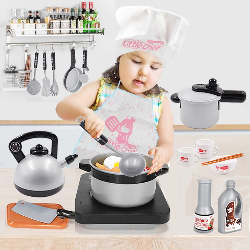 

Children Kitchen Toy Cook Play House Model Kitchenware Cooking & Vegetable Slicer Cookware Electromagnetic Furnace
