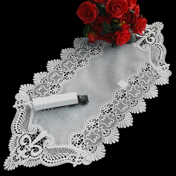 

White Polyester Slubbed Cloth Embroidered Table Runner Floral Style Soft Comfortable TV Stand Cabinet Cover Bed Flag Home Decor