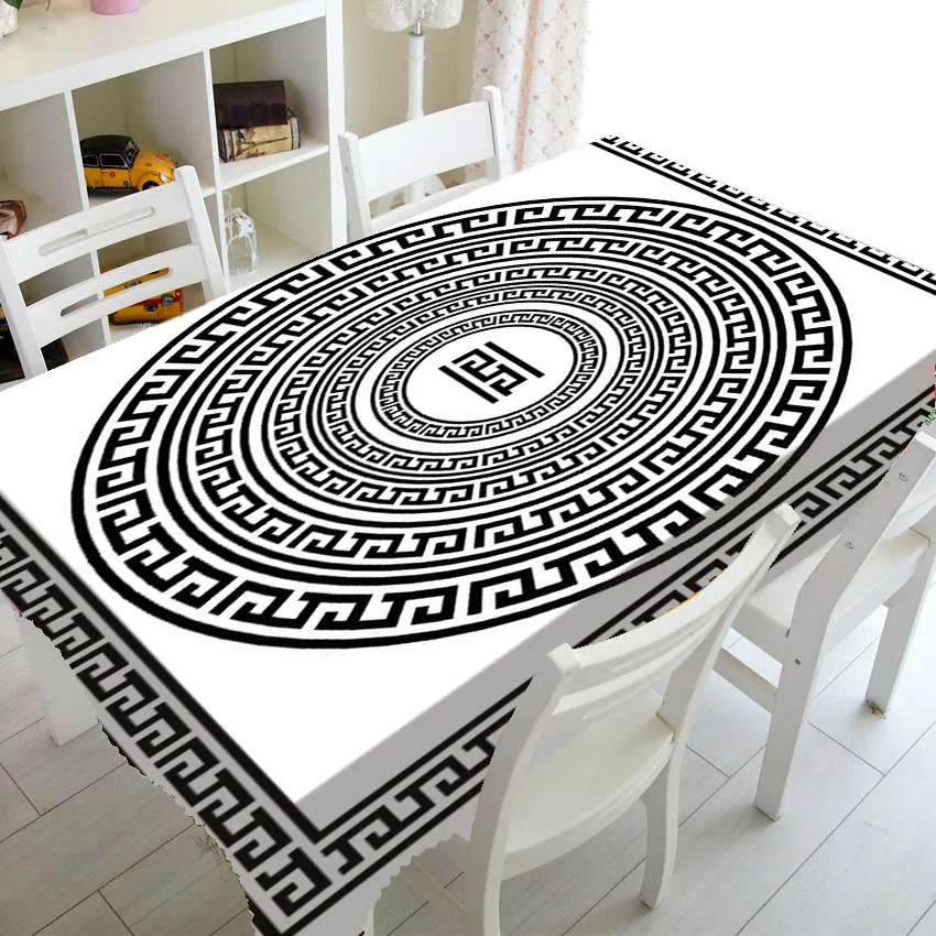 

Black White Greek Key Tablecloth Table Cloth for Birthday Party Decor Elegant Meander Border Rectangle Square Tablecover Decor