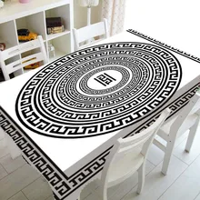 Toalha de mesa com teclado grego, preto, branco, para decoração de festa de aniversário, borda elegante, retângulo e quadrado, decoração