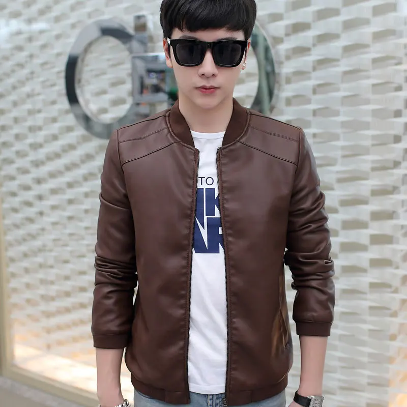 

2018 New Style Autumn Men Jacket Leather Coat Korean-style Slim Fit Fashion Youth Coat Versatile Casual Men'S Wear PU Leather
