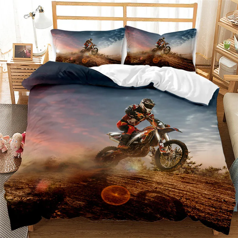 Bicicleta da sujeira capa de edredão motocross conjunto cama para o menino  motocicleta cavaleiro jogo rei poliéster consolador capa com fronha