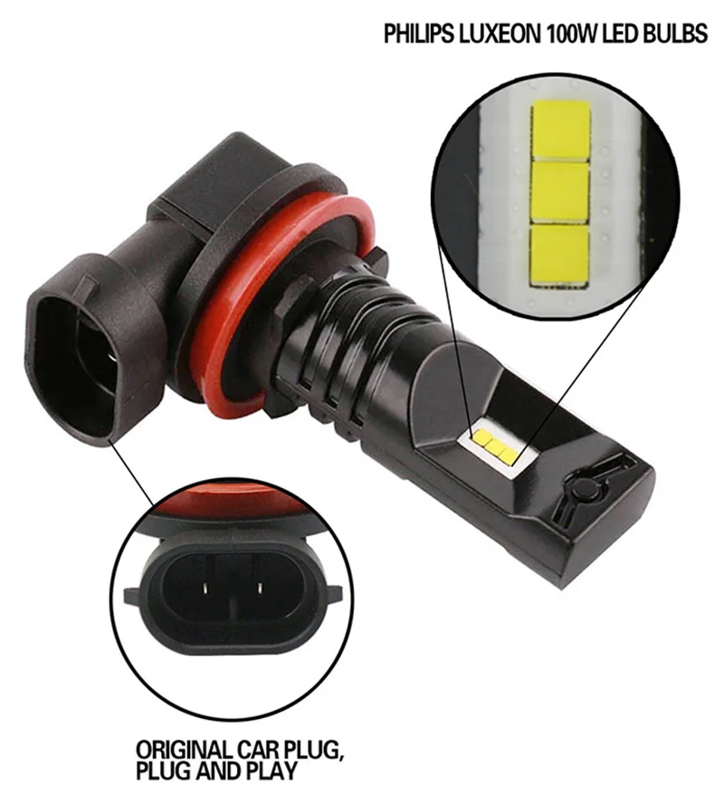2 шт. H8 H11 Led HB4 9006 HB3 9005 туман светильник s лампы 6000LM 6000K белый автомобиль лампа для дневных ходовых огней и автоматические светодиоды светильник 12V 24V