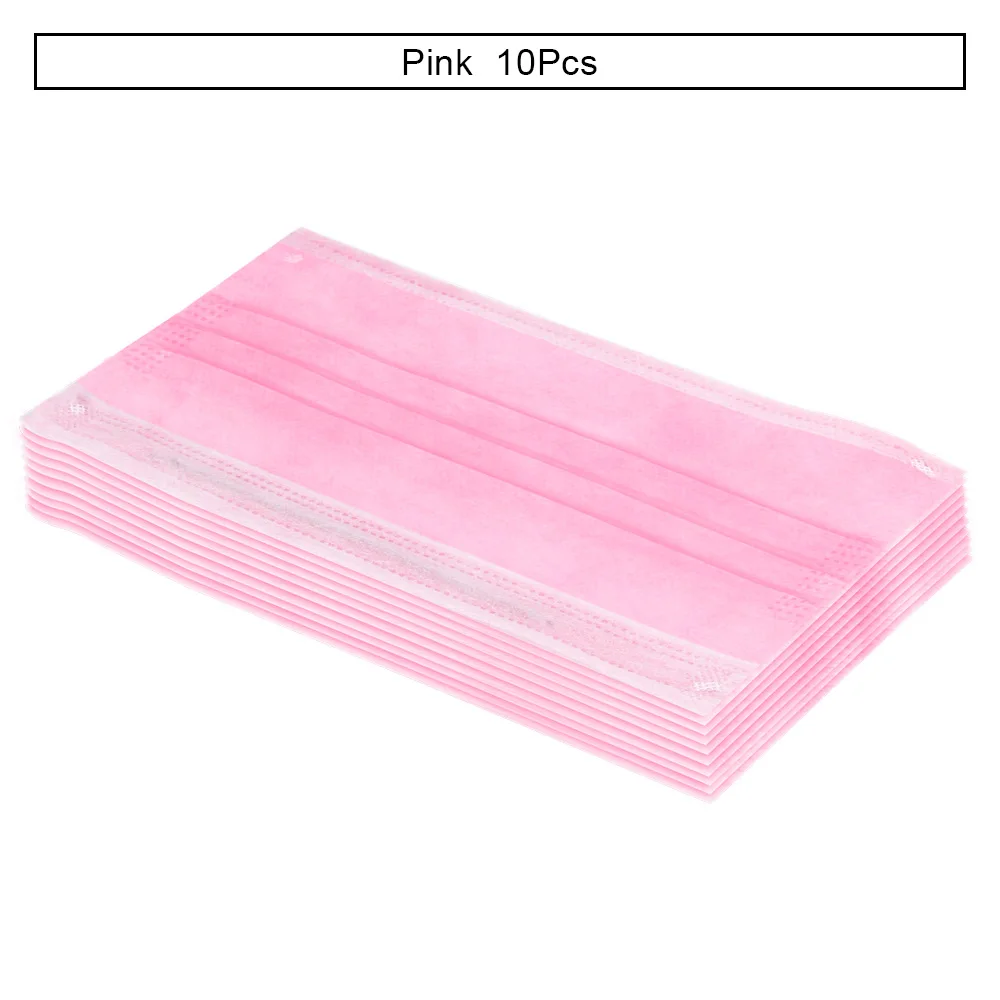 Pink 10pcs 50 шт./упак. Анти-пыль ветрозащитный маски для лица нетканые одноразовые уход за кожей лица маска медицинская 3-х слойные, ресниц для наращивания с эластичная петля уха - Цвет: Pink 10pcs