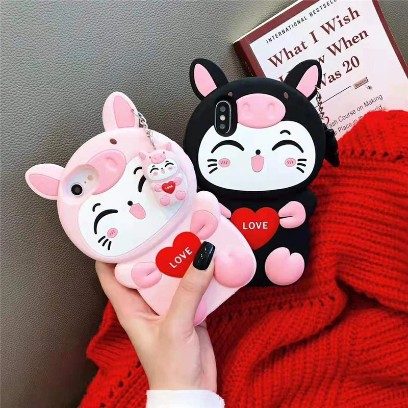 

Cartoon Pig Fortune Cat Case Soft Silicone Cover for Samsung Galaxy S8 S9 A20 A30 A50 J7 Prime J730 J4 J6 Plus J8 A7 2018 A6