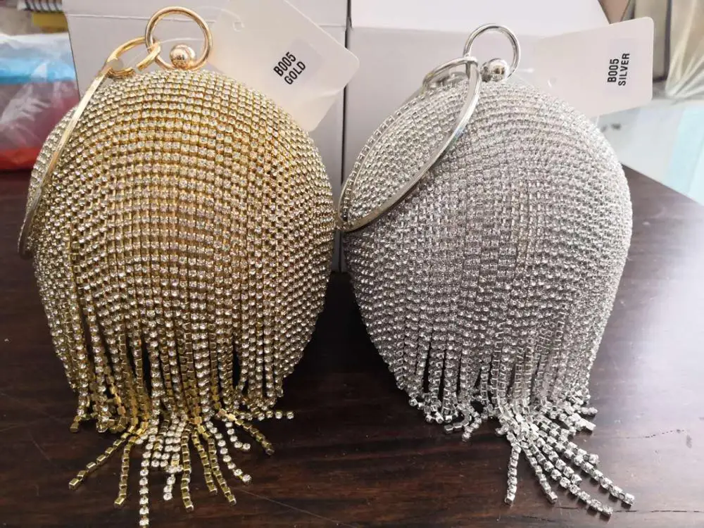 Ball Designer Crystal Tassel Luxury Crystal Bags roundness Clutch Bags Women Handbags Evening