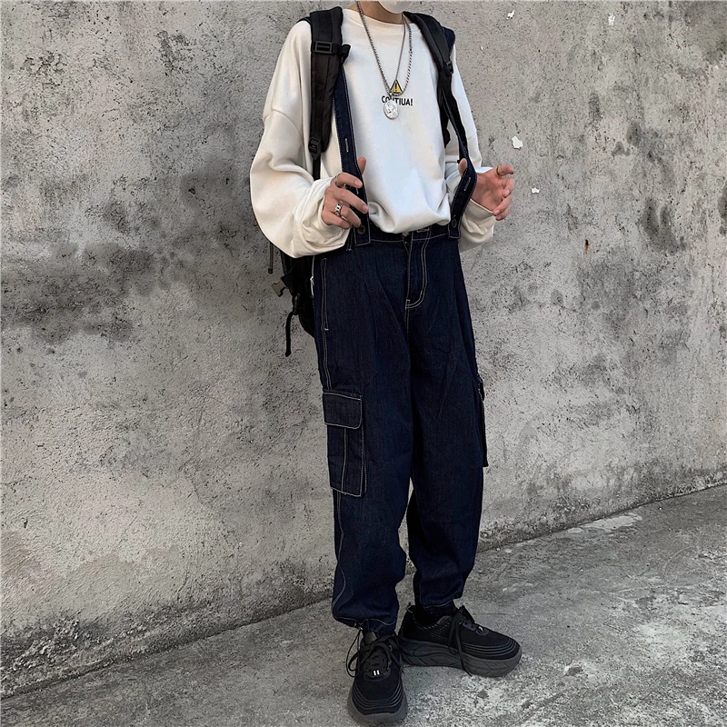 Woherb корейская мода Свободные Комбинезоны с карманами Harajuku BF джинсовые винтажные штаны женские повседневные уличные корейский стиль 91401