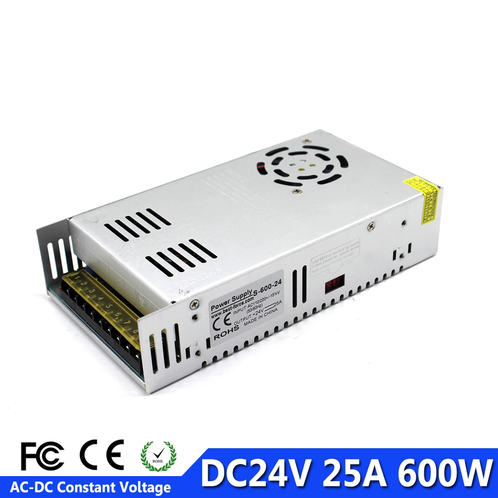 Источник питания постоянного тока 24В 25A 600W Светодиодный драйвер Трансформатор 110V