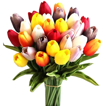 

30Pcs Multicolored 14 Inch Silk Artificial Tulips Flowers for Party Home Decoration