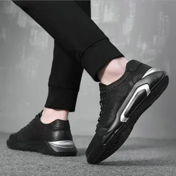 

Fashion Genuine Leather Walking Moccasins Flats Shoes Men cow leather sneaker shoes Men Casual Lace Up All black Shoes A54-23