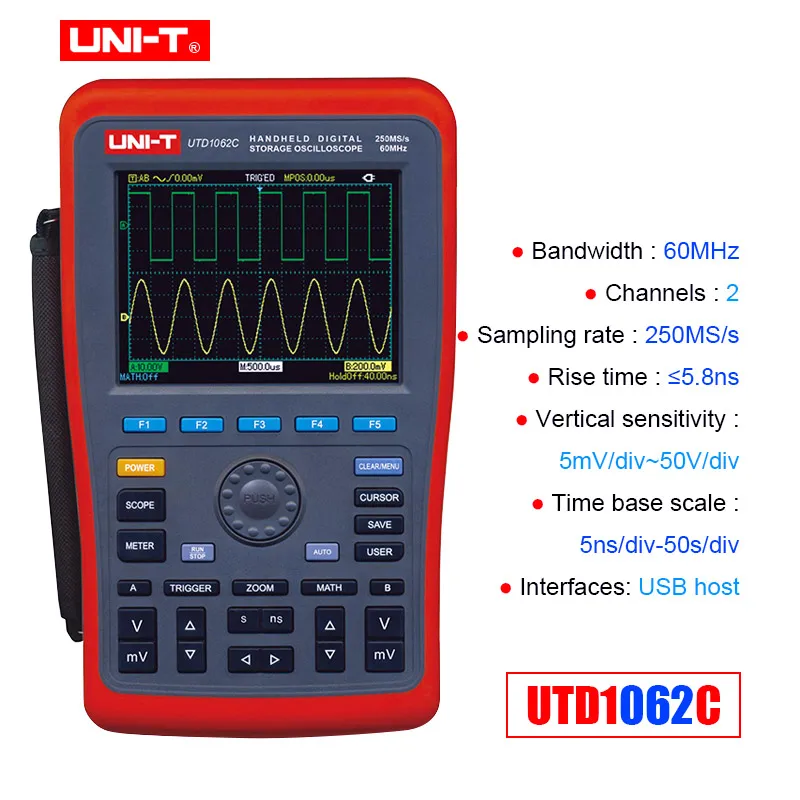 UTD1062C Цифровой осциллограф постоянного тока переменного тока измеритель напряжения тока сопротивление емкость мультиметр UNI-T UTD1062C UTD1102C UTD1202C - Цвет: UTD1062C