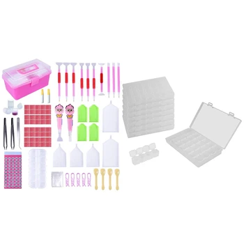 

121Pcs 5D Diamond Painting Accessories, Cartoon Led Drill Pen & 8 Packs 28 Grids Bead Storage Plastic Earring Case