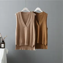 Весенне-осенний Повседневный свитер, женский жилет, толстый шерстяной пуловер без рукавов, большой Топ, Женский вязаный свитер большого размера, майка для женщин