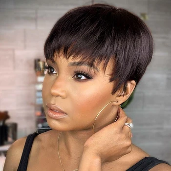 

Tinashe Beauty Short Pixie Cut Wig Brown Mixed Red Synthetic Wigs With Bangs Straight Hair Glueless Full Machine Wigs For Women