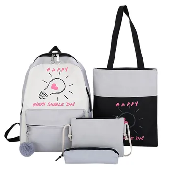 

4Pcs Bags Classic Canvas Women's Street Backpack Large Capacity Zip Pocket Backpack 2020 Fashion trend Patchwork Lady Backpack