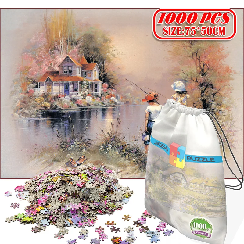 

1000Pcs Golden Childhood Fishing 3D Jigsaw Puzzles Adults Game Toys for Toys Boring Game Building Assembling Educational Toys