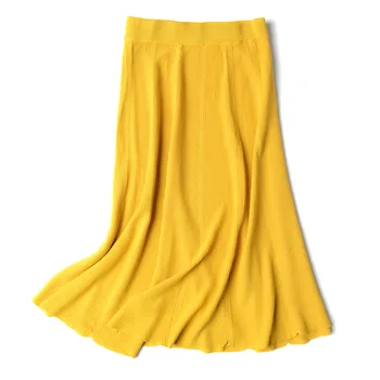 

HLBCBG High Waist Autumn Winter Women Knitted Skirts Fashion pleated skirt Long Soft Female Warm Rib Skirts