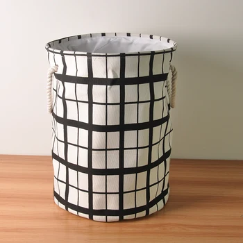 

DUNXDECO Home Office Storage Laundry Basket White Black Stripe Big Check Cloth Toys Organizador Textile Container Decor