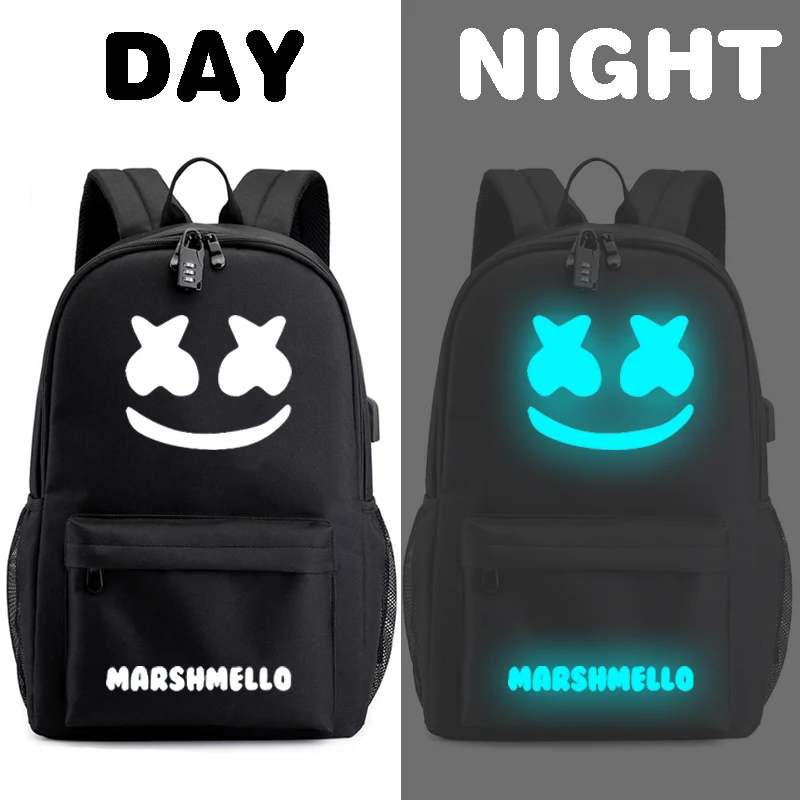 DJ Marshmallow может светиться usb зарядка анти кража водонепроницаемый студенческий рюкзак подростковый ноутбук путешествия школьный рюкзак