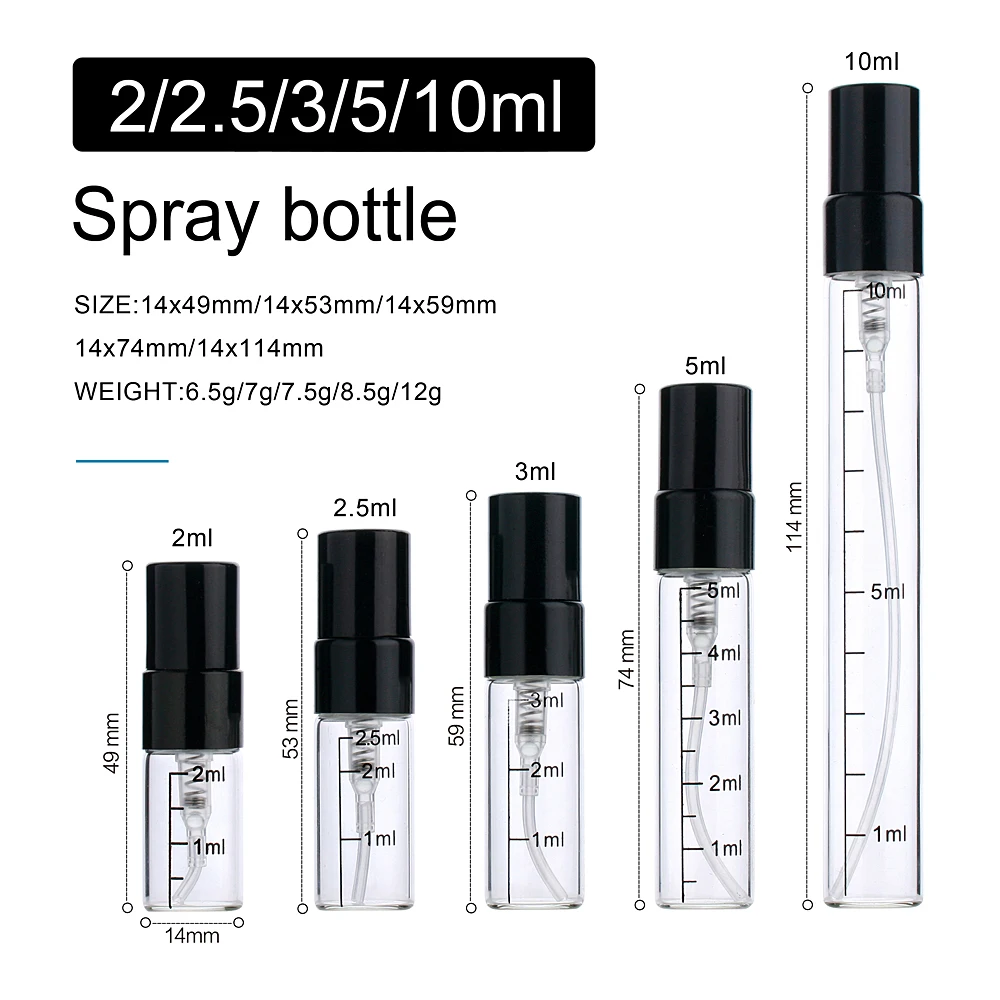50Pcs/Lot 2ml 3ml 5ml 10ml Portable Aluminum Spray Bottle Cosmetic Containers For Travel Bottle Atomizer