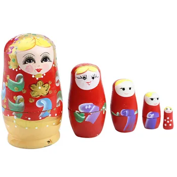 

Set Of 5 Pcs Dolls Wooden Russian Nesting Babushka Matryoshka Hand Painted Gift R2JF
