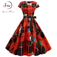 Plus Size Red Plaid Print Elegant Vintage Party Christmas Dress Women Summer Short Sleeve Casual pin up Midi jurk Robe