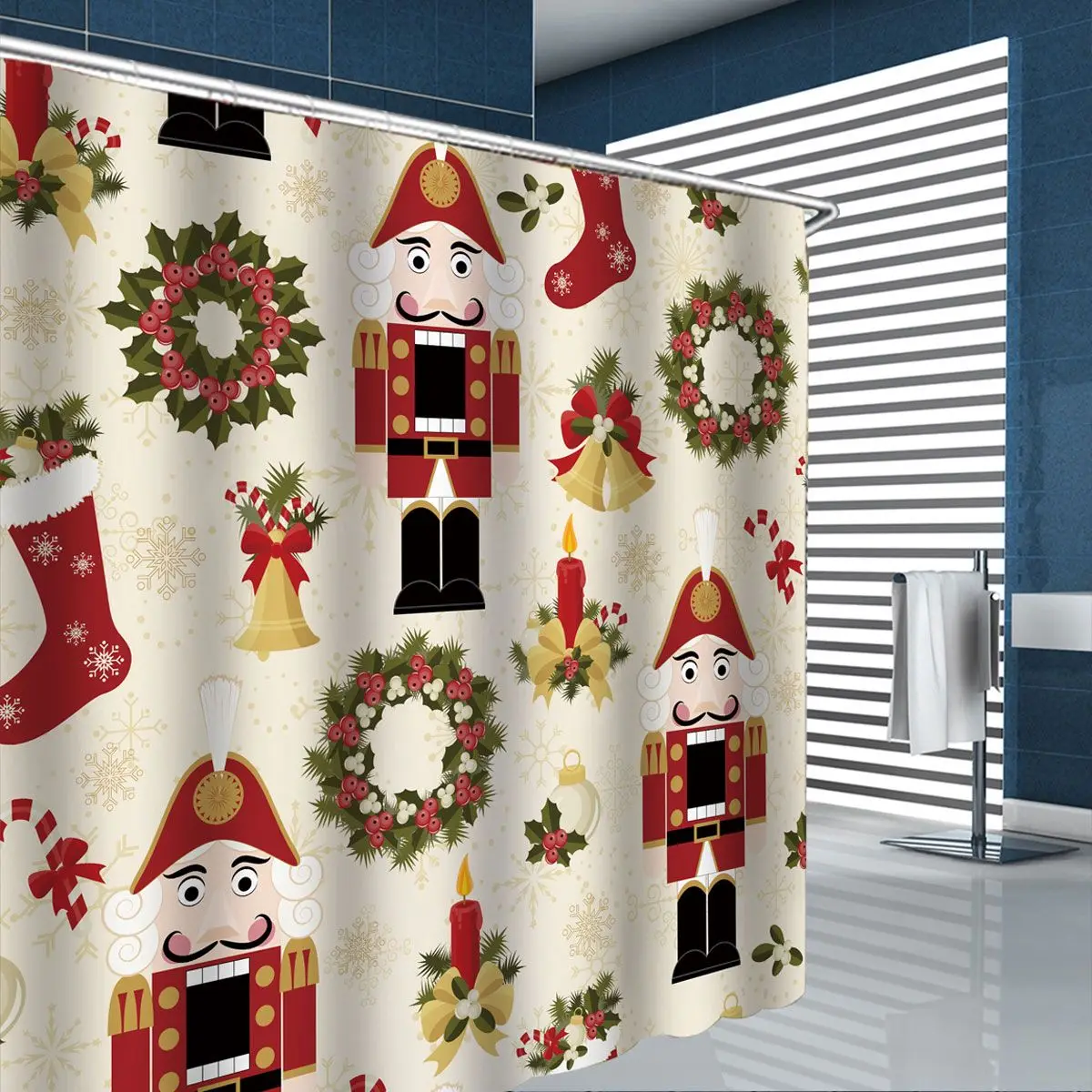 Merry Christmas Waterproof Bathroom Shower Curtain Toilet Cover Mats Non Slip Rug Set Bath Shower Curtain Christmas Decor