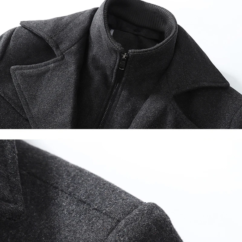 Fashion Wool Coat Men Thick Jaket Men Solid Winter Coat High Quality Adjustable Vest Single Breasted Casual Overcoat Winter