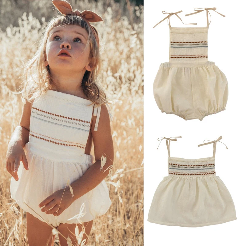 

Beautiful Baby Girls Vintage Romper and Tshirt Baby Girl Lovley Linen Bubble Playsuit 2020 SS New Arrivals Kid T Shirt 1-8Years