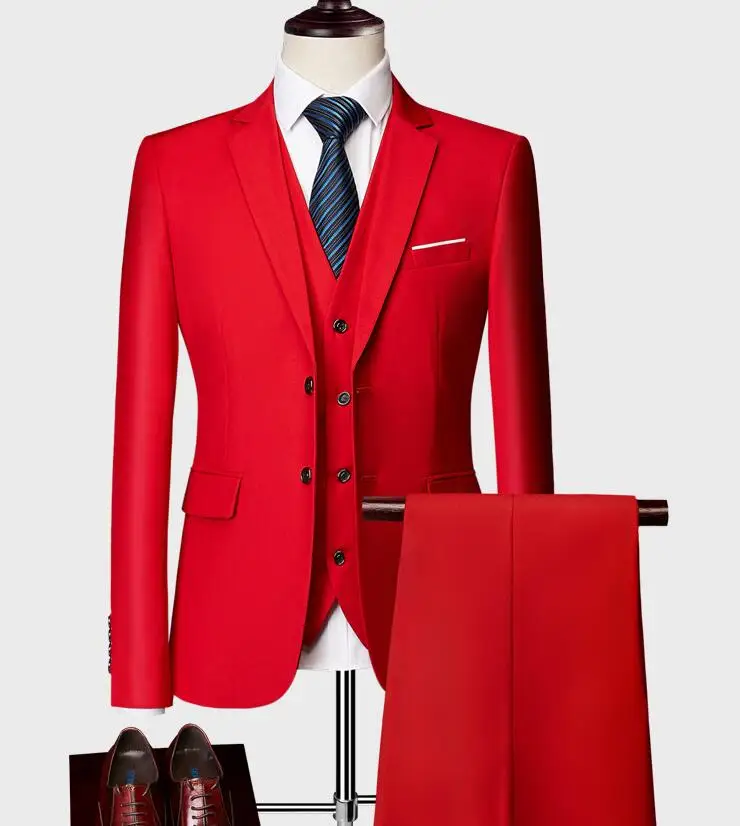 Jacket+ Pant / New Men Business Slim Suits Sets Wedding Dress Three-piece Suit Blazers Coat Trousers Waistcoat M-6XL - Color: Dark green 2 pieces