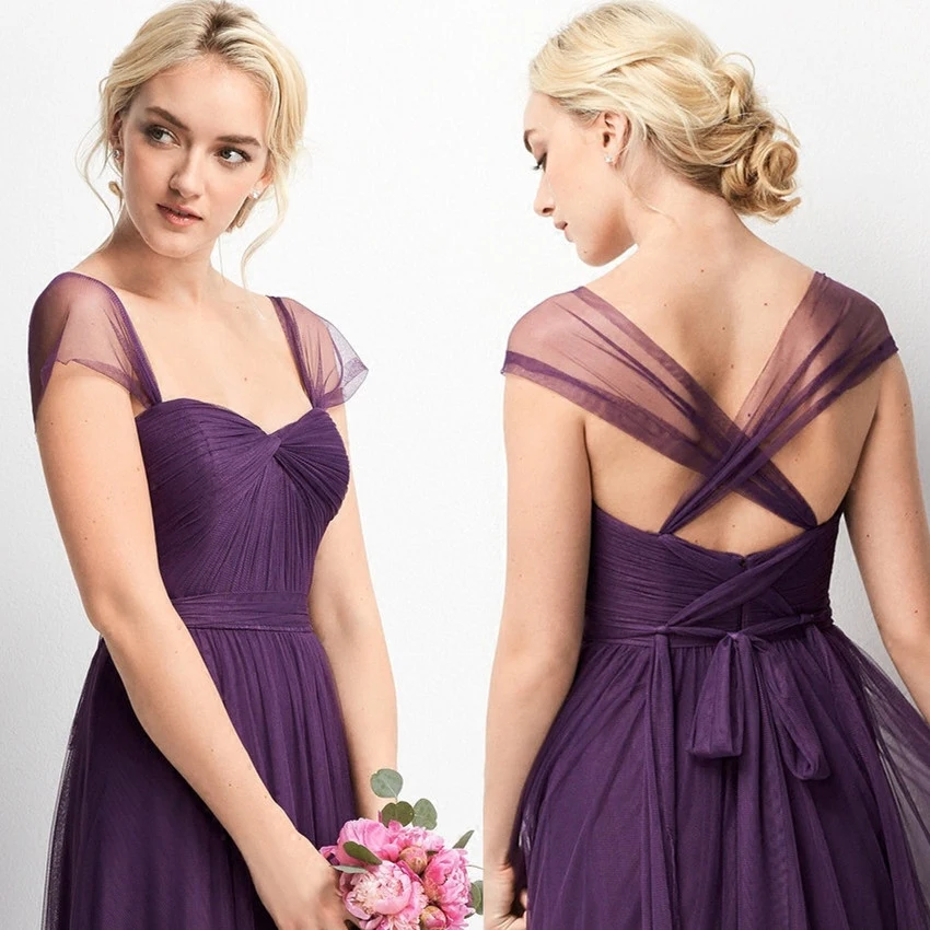 purple Плюс Размер Vestido de festa longo para casamento новая Тюлевая А-образная 4 стиля фиолетовые платья подружек невесты Плюс Размер свадебное платье - Цвет: purple