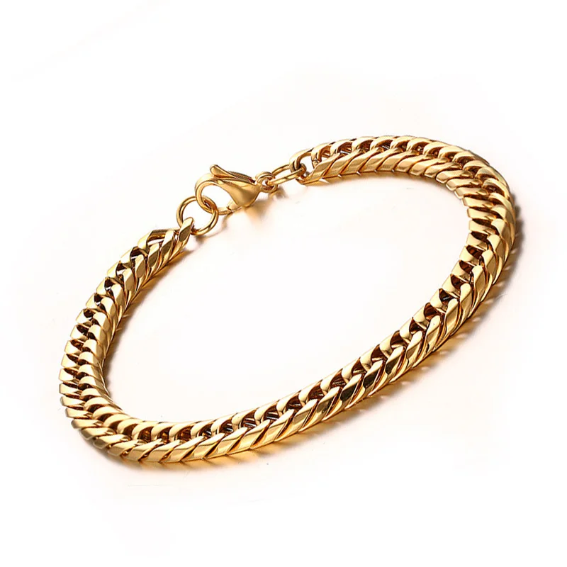 Нержавеющая сталь золотые цепи браслет мужские подарки для мужчин кубинские звенья цепи на руку мужские браслеты с подвесками Серебряные Персонализированные Панк