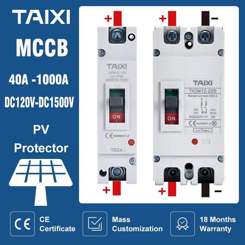 TAIXI Solar MCCB 500V 1000V 1500V DC Photovoltaic Circuit Breaker 150A