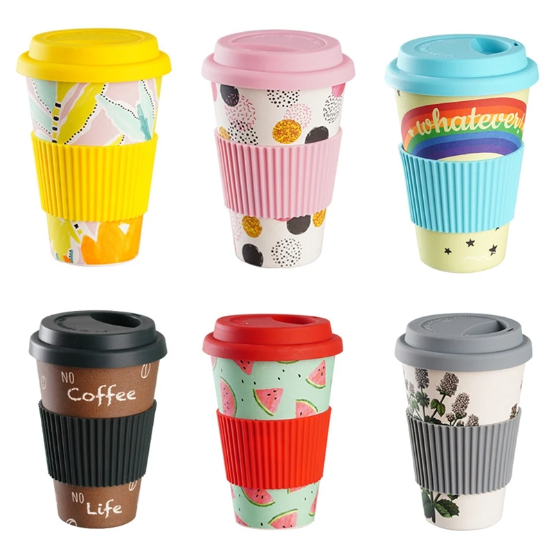 420ml Portable Practical Reusable Bamboo Fiber Coffee Cups Eco Friendly  Non-slip Solid Travel Car Mugs