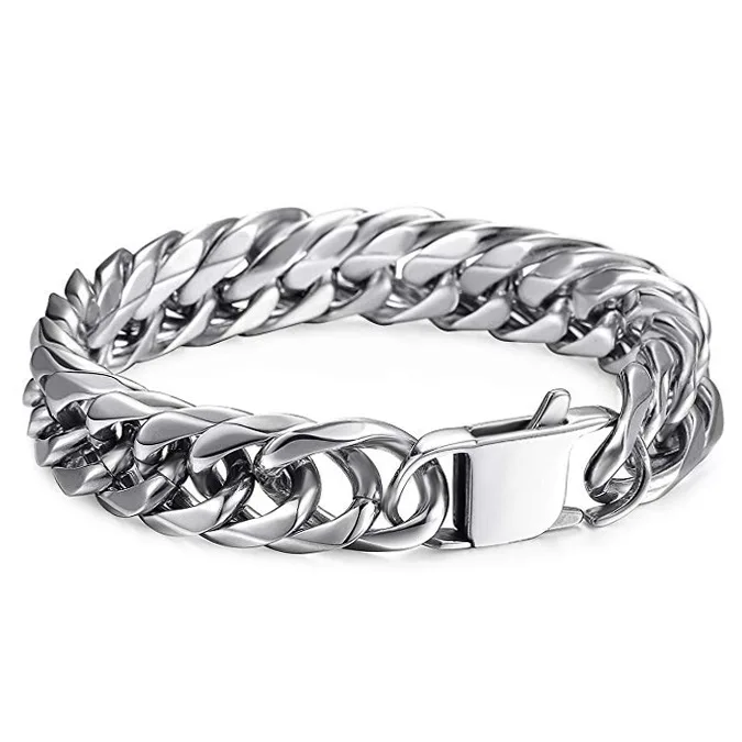 

charming Men's Yellow Gold 316 Stainless Steel Hip Hop silver Heavy Miami Cuban Link Bracelet 008