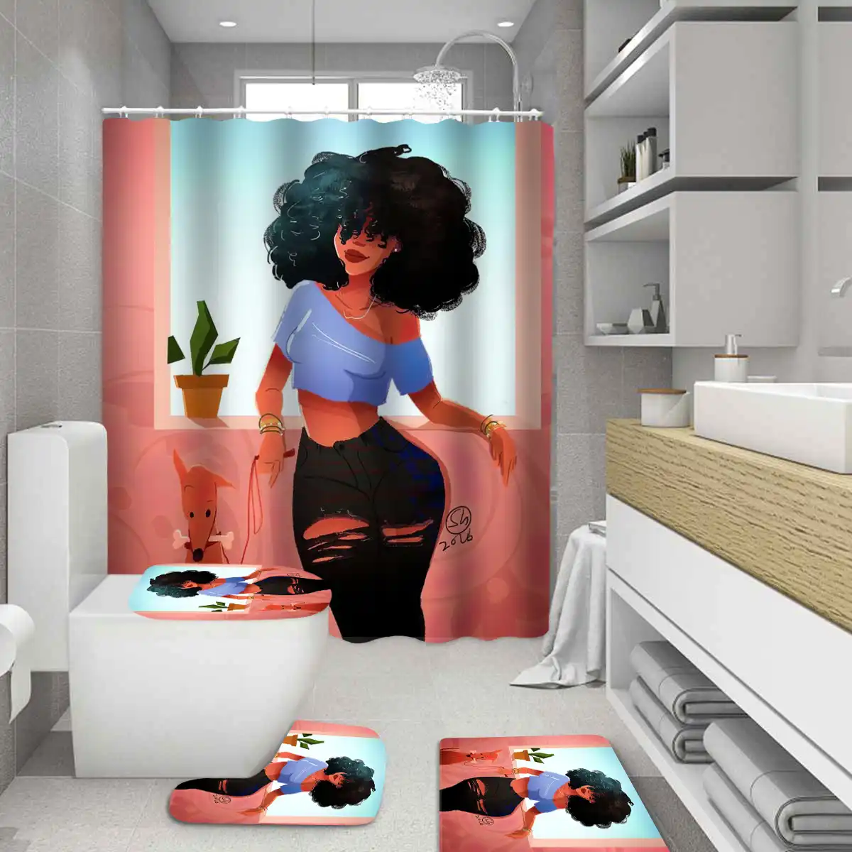 African American Women With Crown Durable Waterproof Shower Curtain Set With Afro Africa Girl Queen Non Slip Bathroom Mat Rugs Shower Curtains Aliexpress