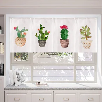 

Japanese-style Velcro Short Curtains Divided Into One-piece Flag Curtains, Home Decoration Plants Printed Curtainsfor Kitchen