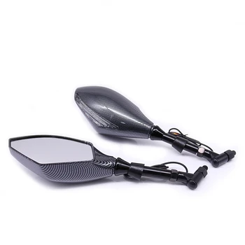 

Motorcycle Rearview Mirrors with Indicator Integrated LED Turn Signals Side Mirror for Streetbike Cruiser Scooter Carbon Style