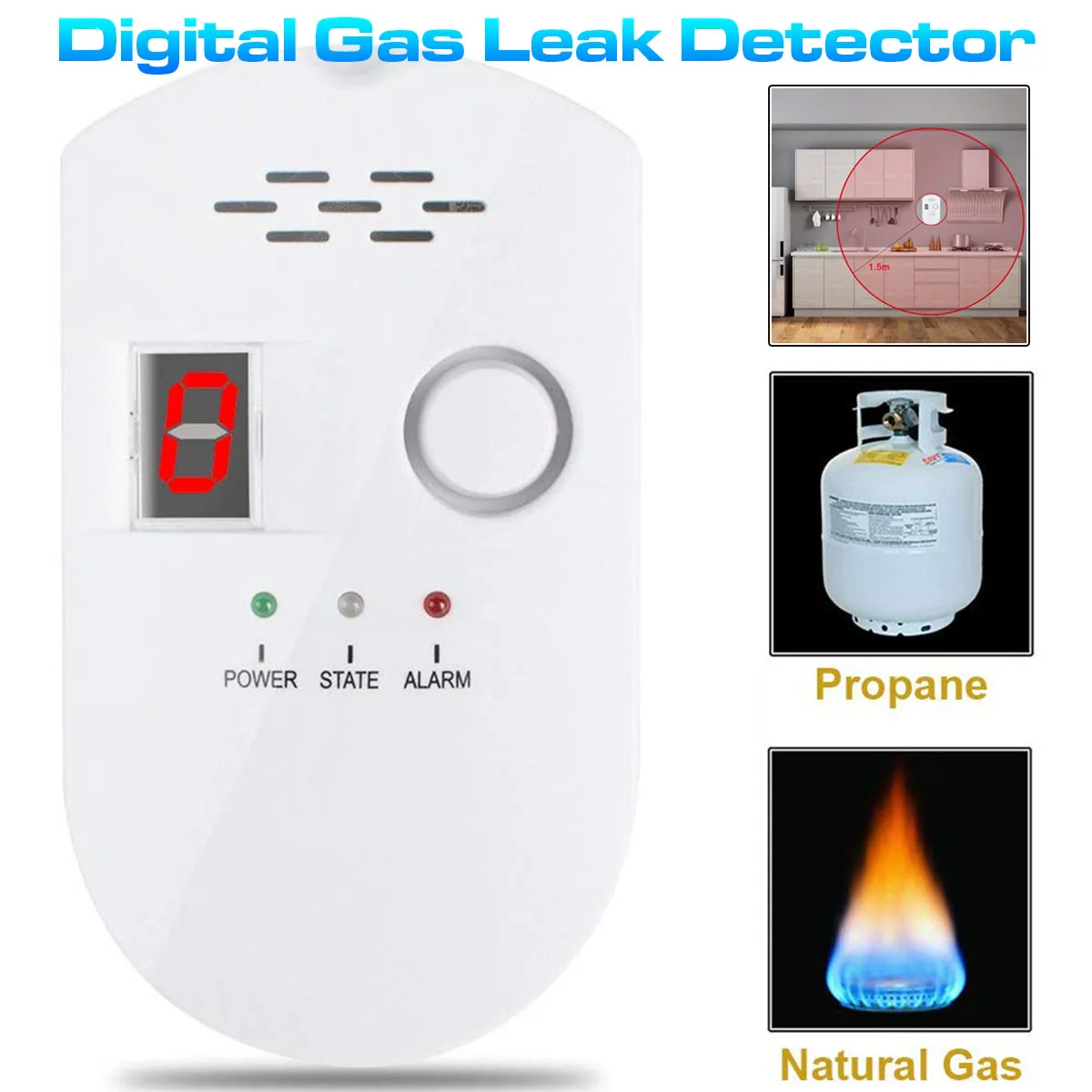 

Digital Gas Leak Detector Natural Gas Safe Alarm Warning Sensor Propane Butane Methane Analyzer Home Security Indicator Light