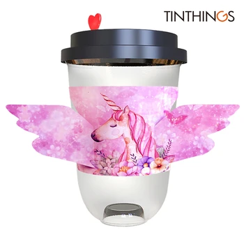 

100 Pcs Disposable Cup Sleeve Wedding Favor Birthday Unicorn Paper Coffee Tea Juice Cup Sleeve With Wings Adjustable Customized