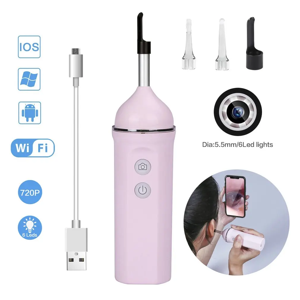 

WiFi HD Visual Ear Cleaning Endoscope Wireless Waterproof Ear Spone 5.5mm Mini Camera Android PC Otoscope Borescope Tool