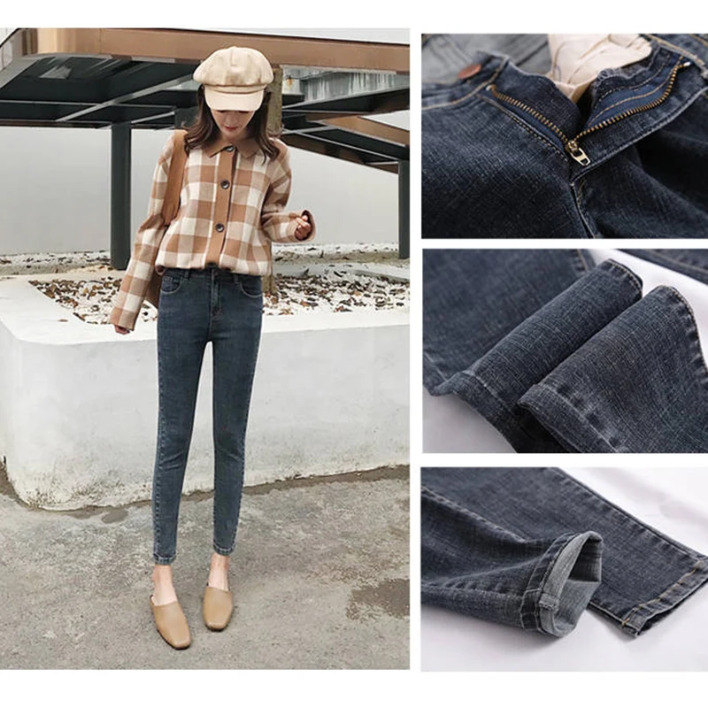 Женские джинсы размера плюс с высокой талией, тянущиеся, вареные, обтягивающие, Стрейчевые джинсы, женские джинсовые штаны, брюки-карандаш, светильник, синий, серый, черный