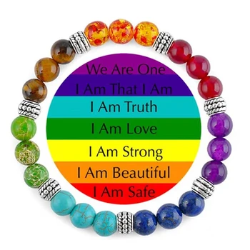 7 Chakra Reiki Prayer Healing Balancing Bracelet 8mm Semi-Precious Gemstone Natural Beads Bracelets Yoga Meditation Jewelry Gift