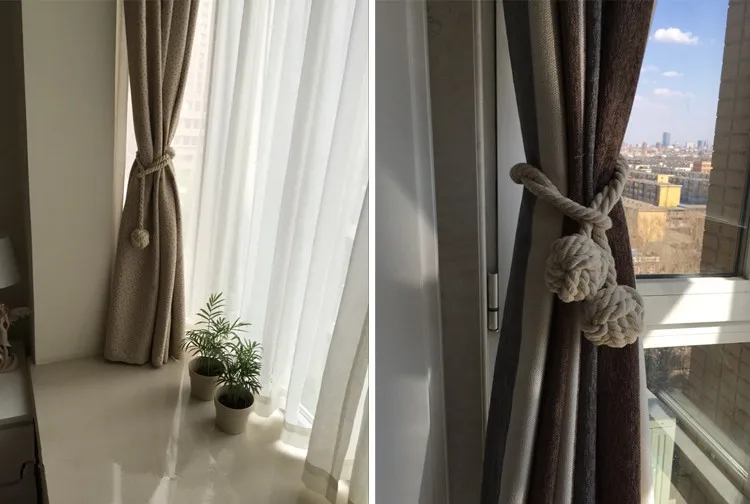 Cotton Rope Braided Curtain Tieback Tassel Cotton Rope Tie Backs with Balls American Pastoral Style 1 Piece