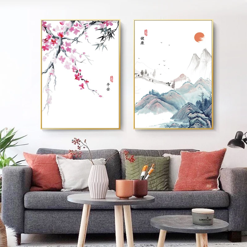 Plum-blossom-landscape-poster-Chinese-cultural-style-ink-painting-wall-art-oil-painting-living-room-home
