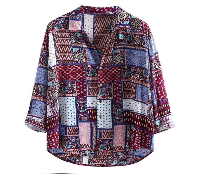 Розовый Стильная мужская рубашка Hauts pour hommes из чистого хлопка с разноцветным принтом, свободная рубашка с отложным воротником и коротким рукавом, Ropa de hombre camisa - Цвет: Розовый