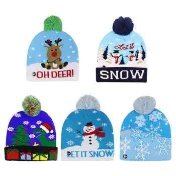 

Christmas Flanging Knitted Hat with Ball and LED Colorful Light Child Gift