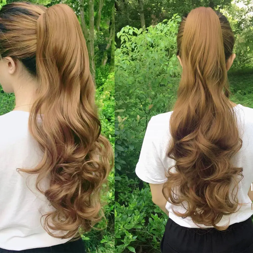 

AIYEE24inch 180g Straight Long Clip In Hair Extensions Blonde Black Little Pony Tail High Temperature Fiber Synthetic Hair Claw